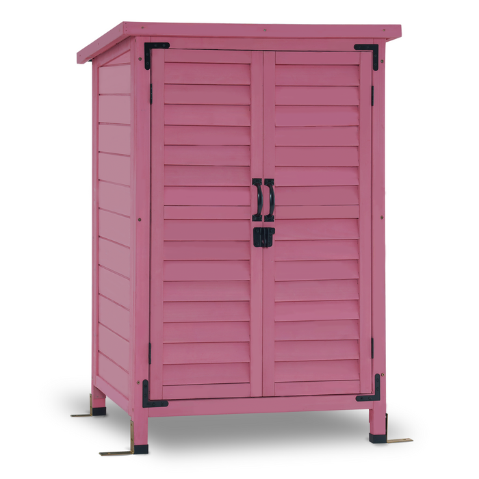 Mcombo Outdoor Wood Storage Cabinet, Small Size Garden Wooden Tool Shed with Double doors, Outside Tools Cabinet for Backyard (24.6”x 18.3”x38.2”) 6059-0985CR
