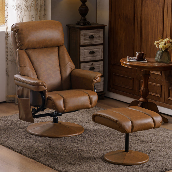 Mcombo Swivel Recliner with Ottoman, Reclining Chair with Massage, Faux Leather Lounge Chairs for Living Room Bedroom 4539