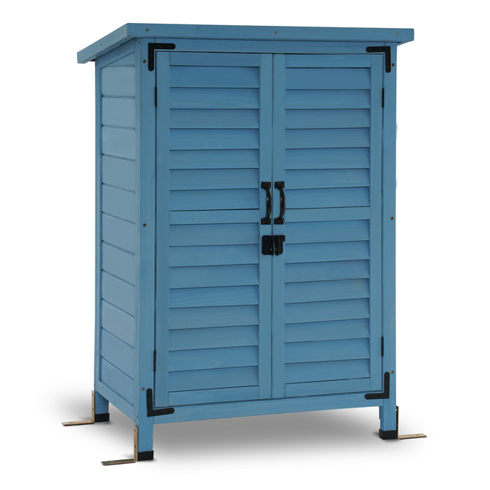 Mcombo Outdoor Wood Storage Cabinet, Small Size Garden Wooden Tool Shed with Double doors, Outside Tools Cabinet for Backyard (24.6”x 18.3”x38.2”) 6059-0985CR