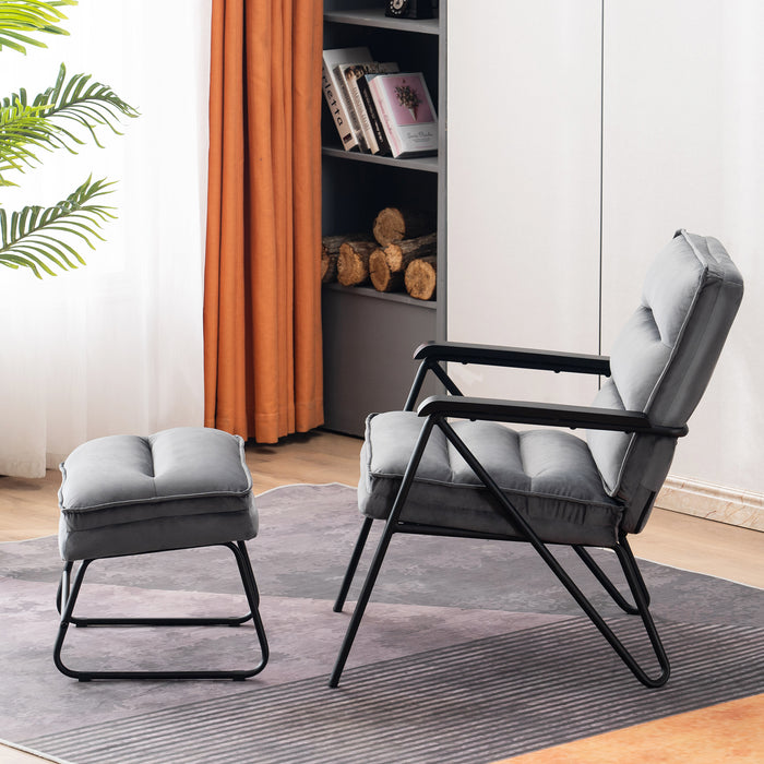 Mcombo Accent Chair with Ottoman, Velvet Modern Tufted Curved Backrest Club Chair, Upholstered Leisure Chairs with Metal Legs for Bedroom Living Room 4750/4747