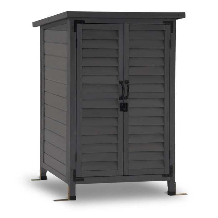 Mcombo Outdoor Wood Storage Cabinet, Small Size Garden Wooden Tool Shed with Double doors, Outside Tools Cabinet for Backyard (24.6”x 18.3”x38.2”) 6059-0985CR
