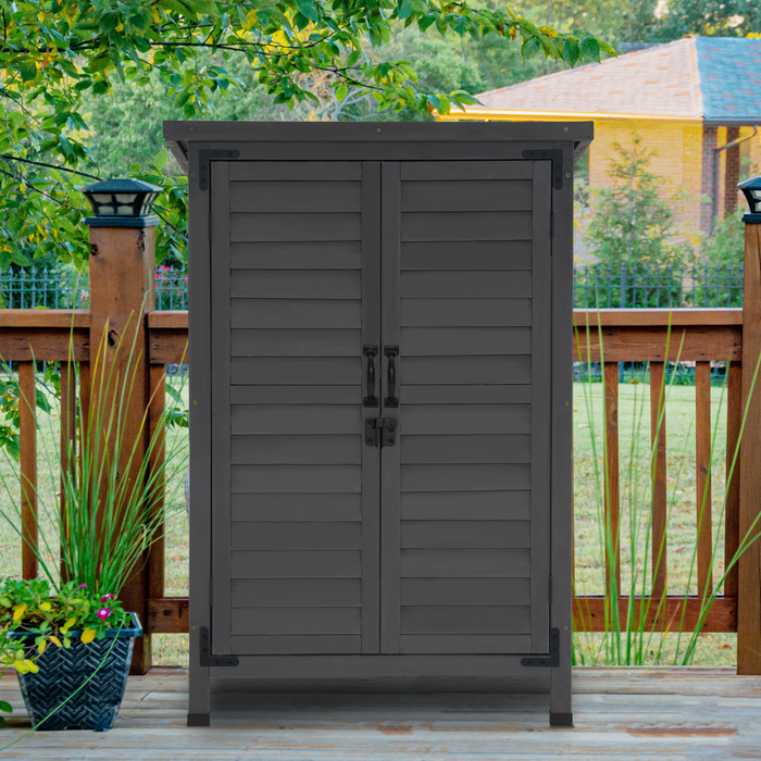 Mcombo Outdoor Wood Storage Cabinet, Small Size Garden Wooden Tool Shed with Double doors, Outside Tools Cabinet for Backyard (24.6”x 18.3”x38.2”) 6059-0985CR
