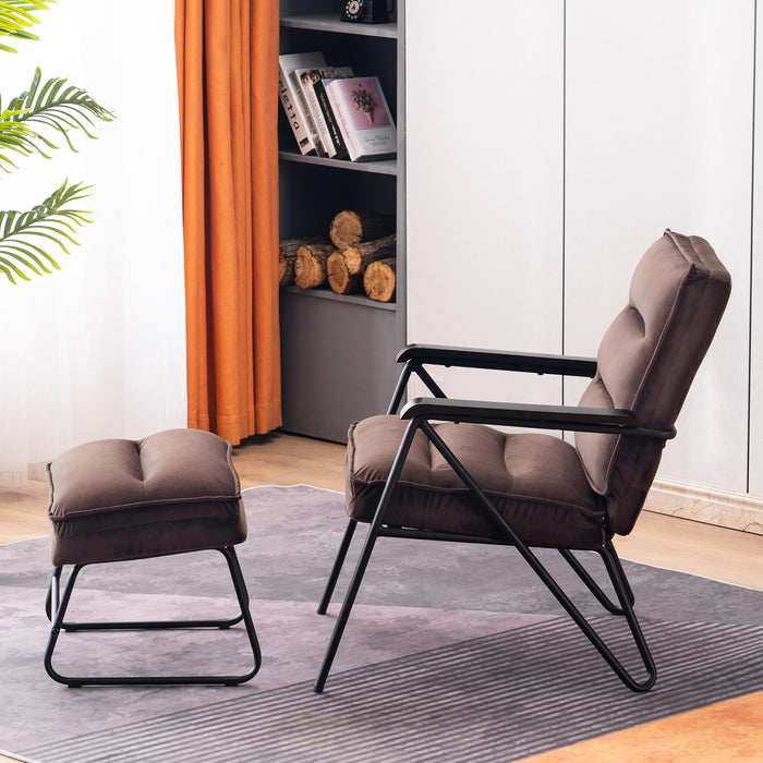 Mcombo Accent Chair with Ottoman, Velvet Modern Tufted Curved Backrest Club Chair, Upholstered Leisure Chairs with Metal Legs for Bedroom Living Room 4750/4747