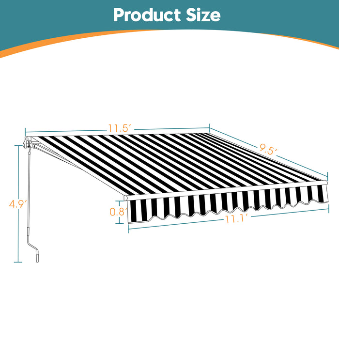 MCombo 13x8 10x8 12x10 FT Manual Retractable Patio Window Awning Commercial Grade - Quality 100% 280G Polyester Sunshade Shelter Outdoor Canopy Aluminum Frame