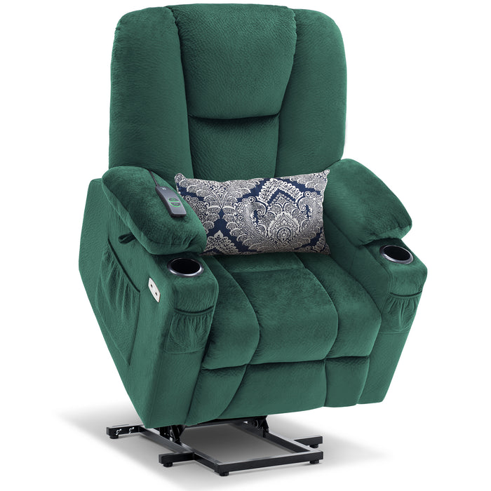 Mcombo Electric Power Lift Recliner Chair with Extended Footrest for Elderly People, 3 Positions, Hand Remote Control, Lumbar Pillow, 2 Cup Holders, USB Ports, 2 Side Pockets, Fabric 7507
