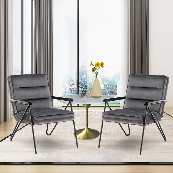 Mcombo Accent Chair with Ottoman, Velvet Modern Tufted Curved Backrest Club Chair, Upholstered Leisure Chairs with Metal Legs for Bedroom Living Room 4750/4747