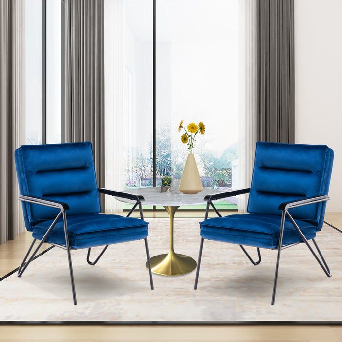 Mcombo Accent Chair with Ottoman, Velvet Modern Tufted Curved Backrest Club Chair, Upholstered Leisure Chairs with Metal Legs for Bedroom Living Room 4750/4747