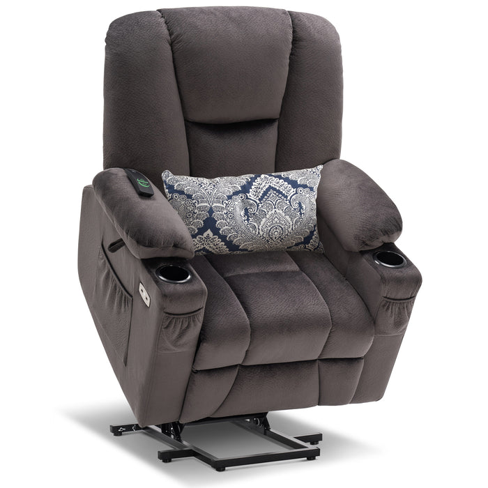 Mcombo Electric Power Lift Recliner Chair with Extended Footrest for Elderly People, 3 Positions, Hand Remote Control, Lumbar Pillow, 2 Cup Holders, USB Ports, 2 Side Pockets, Fabric 7507