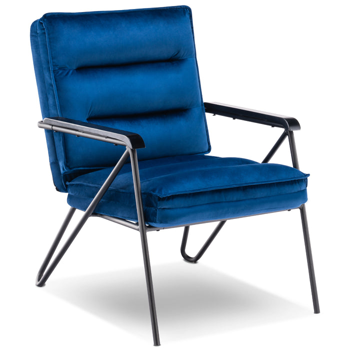Mcombo Accent Chair with Ottoman, Velvet Modern Tufted Curved Backrest Club Chair, Upholstered Leisure Chairs with Metal Legs for Bedroom Living Room 4750/4747