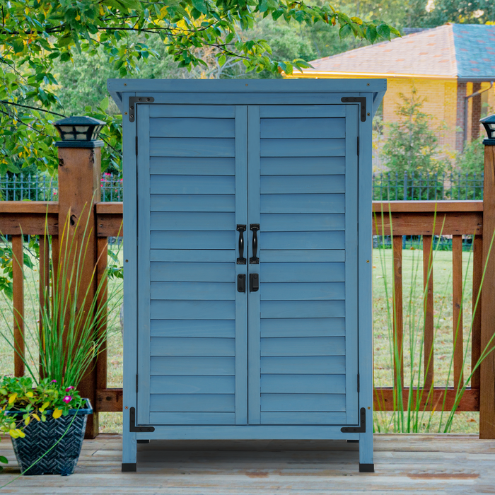 Mcombo Outdoor Wood Storage Cabinet, Small Size Garden Wooden Tool Shed with Double doors, Outside Tools Cabinet for Backyard (24.6”x 18.3”x38.2”) 6059-0985CR