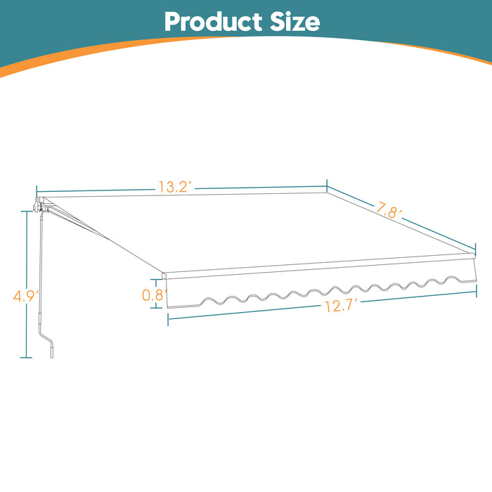 MCombo 13x8 10x8 12x10 FT Manual Retractable Patio Window Awning Commercial Grade - Quality 100% 280G Polyester Sunshade Shelter Outdoor Canopy Aluminum Frame