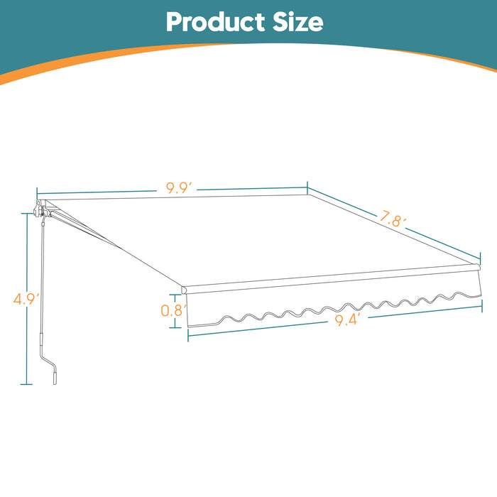 MCombo 13x8 10x8 12x10 FT Manual Retractable Patio Window Awning Commercial Grade - Quality 100% 280G Polyester Sunshade Shelter Outdoor Canopy Aluminum Frame