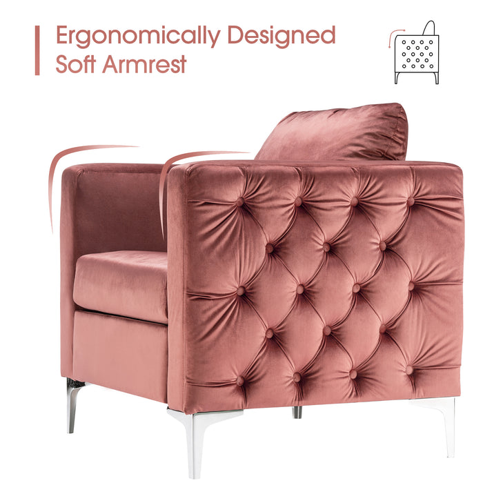 Mcombo Velvet Accent Club Chair, Upholstered Tufted Button Single Sofa Chair, with Silver Metal Legs, Modern Armchair for Living Room Bedroom 4066
