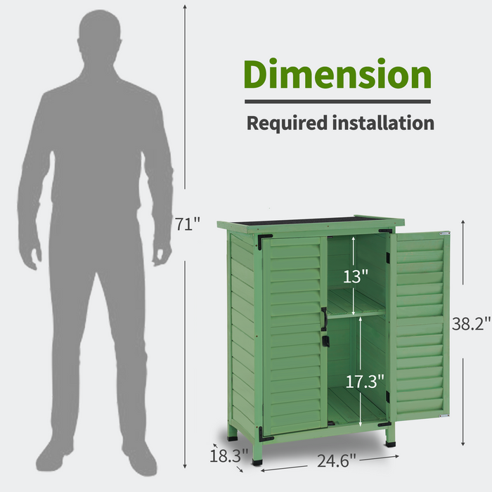 Mcombo Outdoor Wood Storage Cabinet, Small Size Garden Wooden Tool Shed with Double doors, Outside Tools Cabinet for Backyard (24.6”x 18.3”x38.2”) 6059-0985CR
