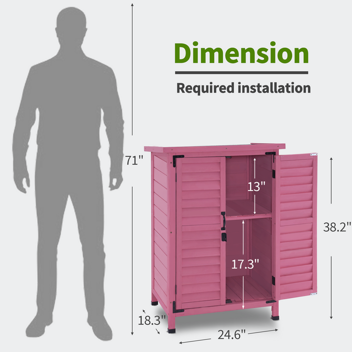 Mcombo Outdoor Wood Storage Cabinet, Small Size Garden Wooden Tool Shed with Double doors, Outside Tools Cabinet for Backyard (24.6”x 18.3”x38.2”) 6059-0985CR