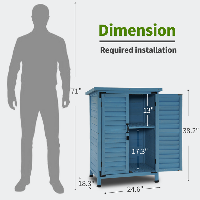 Mcombo Outdoor Wood Storage Cabinet, Small Size Garden Wooden Tool Shed with Double doors, Outside Tools Cabinet for Backyard (24.6”x 18.3”x38.2”) 6059-0985CR
