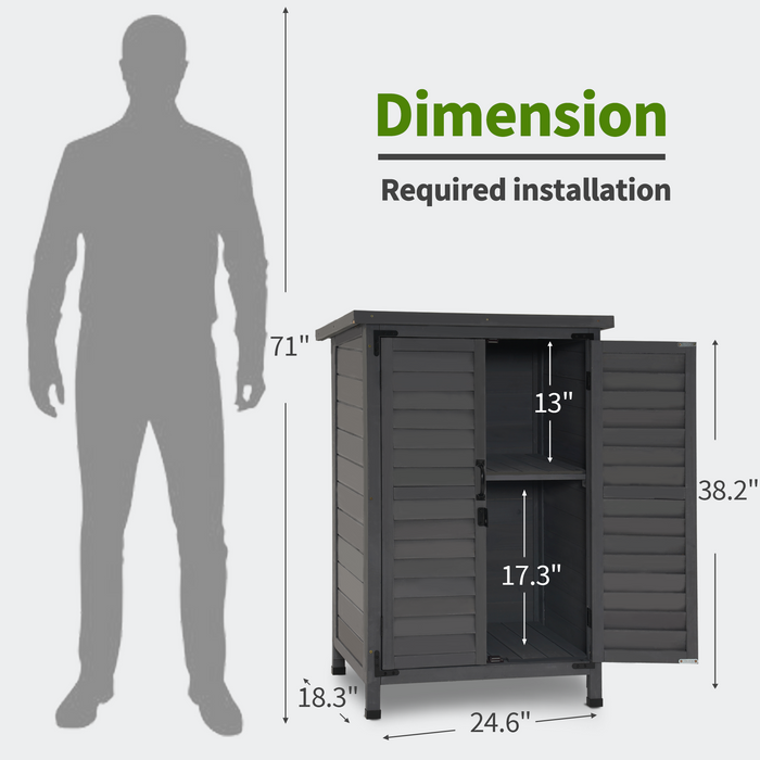 Mcombo Outdoor Wood Storage Cabinet, Small Size Garden Wooden Tool Shed with Double doors, Outside Tools Cabinet for Backyard (24.6”x 18.3”x38.2”) 6059-0985CR