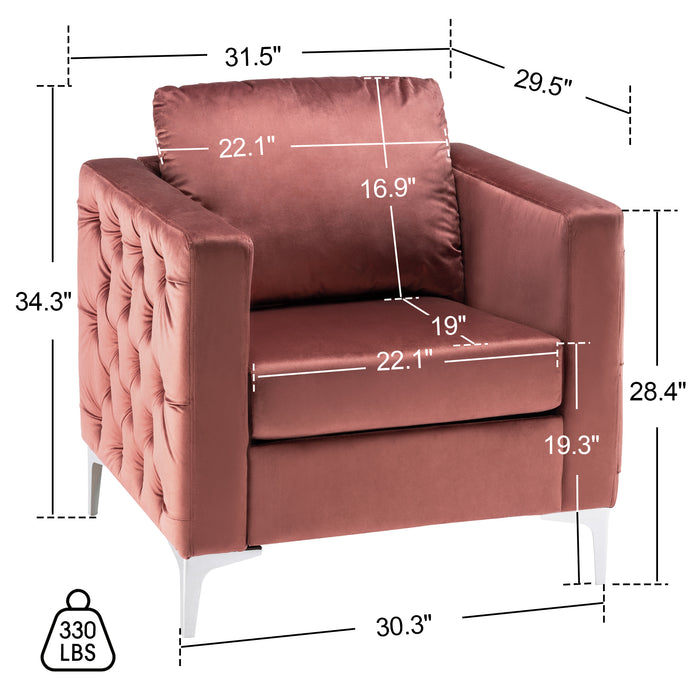 Mcombo Velvet Accent Club Chair, Upholstered Tufted Button Single Sofa Chair, with Silver Metal Legs, Modern Armchair for Living Room Bedroom 4066