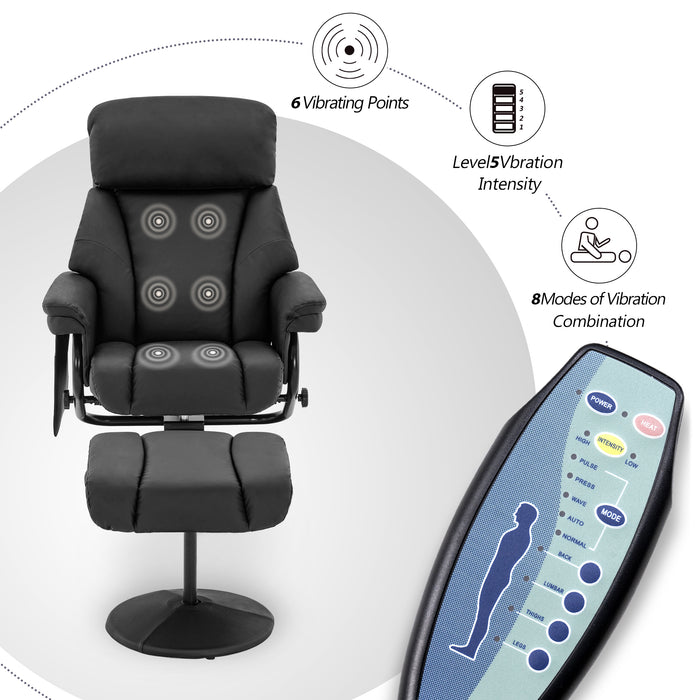 Mcombo Swivel Recliner with Ottoman, Reclining Chair with Massage, Faux Leather Lounge Chairs for Living Room Bedroom 4539