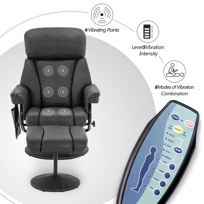 Mcombo Swivel Recliner with Ottoman, Reclining Chair with Massage, Faux Leather Lounge Chairs for Living Room Bedroom 4539