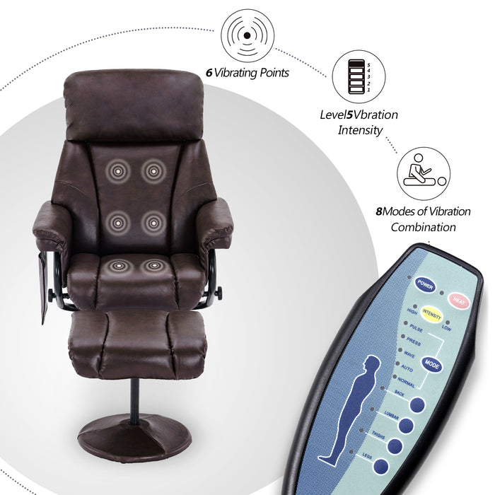 Mcombo Swivel Recliner with Ottoman, Reclining Chair with Massage, Faux Leather Lounge Chairs for Living Room Bedroom 4539