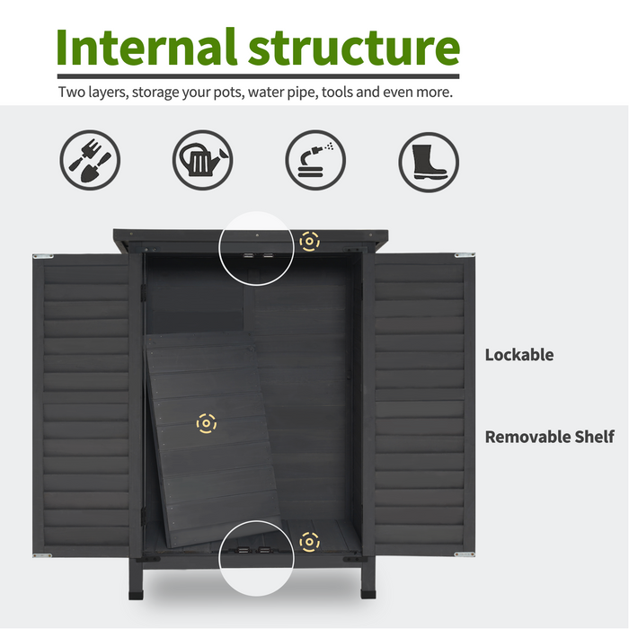 Mcombo Outdoor Wood Storage Cabinet, Small Size Garden Wooden Tool Shed with Double doors, Outside Tools Cabinet for Backyard (24.6”x 18.3”x38.2”) 6059-0985CR