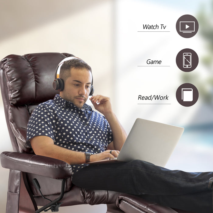 Mcombo Recliner with Ottoman Reclining Chair with Massage and Lumbar Pillow, 360 Degree Swivel Wood Base, Faux Leather 9068