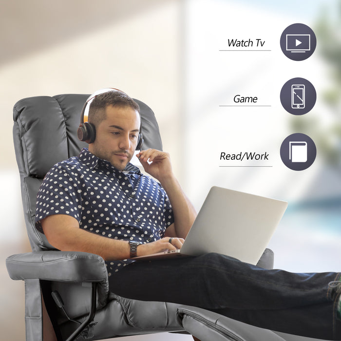 Mcombo Recliner with Ottoman Reclining Chair with Massage and Lumbar Pillow, 360 Degree Swivel Wood Base, Faux Leather 9068