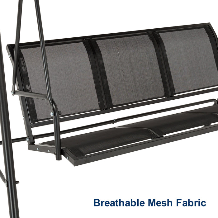 Mcombo Outdoor Patio Canopy Swing Chair 3-Person, Steel Frame Textilence Seats Swing Glider, 4507