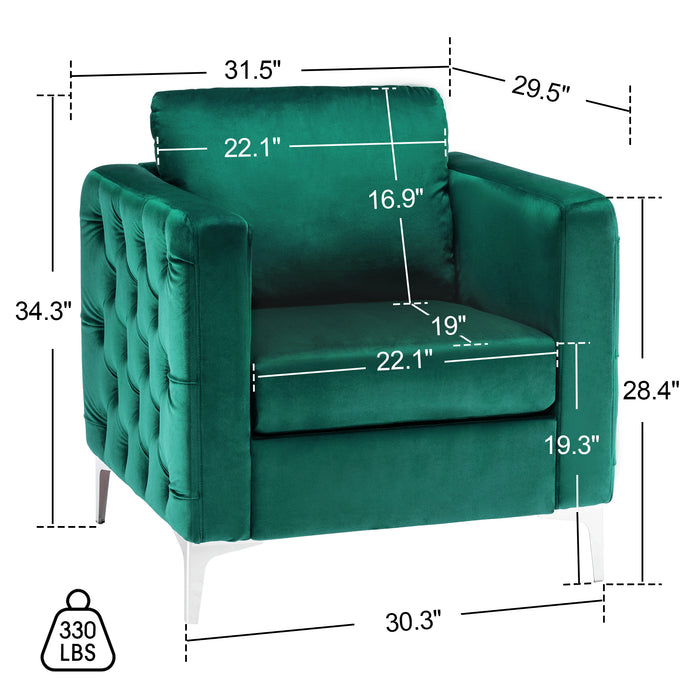 Mcombo Velvet Accent Club Chair, Upholstered Tufted Button Single Sofa Chair, with Silver Metal Legs, Modern Armchair for Living Room Bedroom 4066