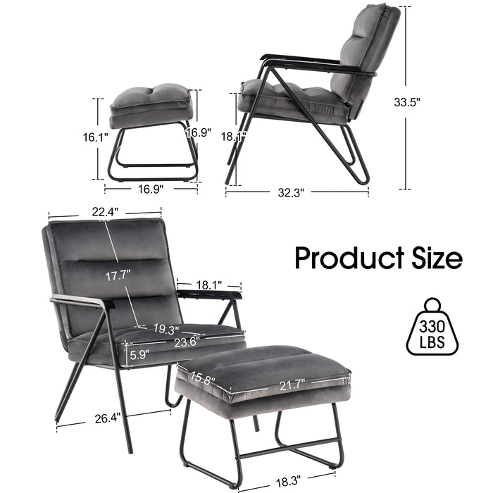 Mcombo Accent Chair with Ottoman, Velvet Modern Tufted Curved Backrest Club Chair, Upholstered Leisure Chairs with Metal Legs for Bedroom Living Room 4750/4747