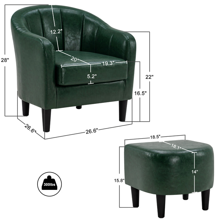 Mcombo Accent Club Chair, Barrel Chair with Ottoman, Faux Leather Arm Chair for Living Room Bedroom, Small Space 4022