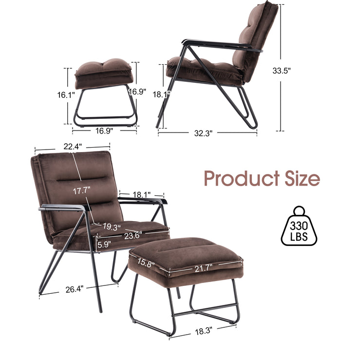 Mcombo Accent Chair with Ottoman, Velvet Modern Tufted Curved Backrest Club Chair, Upholstered Leisure Chairs with Metal Legs for Bedroom Living Room 4750/4747