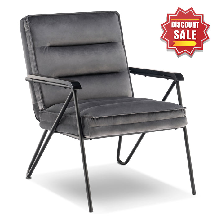 Mcombo Accent Chair with Ottoman, Velvet Modern Tufted Curved Backrest Club Chair, Upholstered Leisure Chairs with Metal Legs for Bedroom Living Room 4750/4747