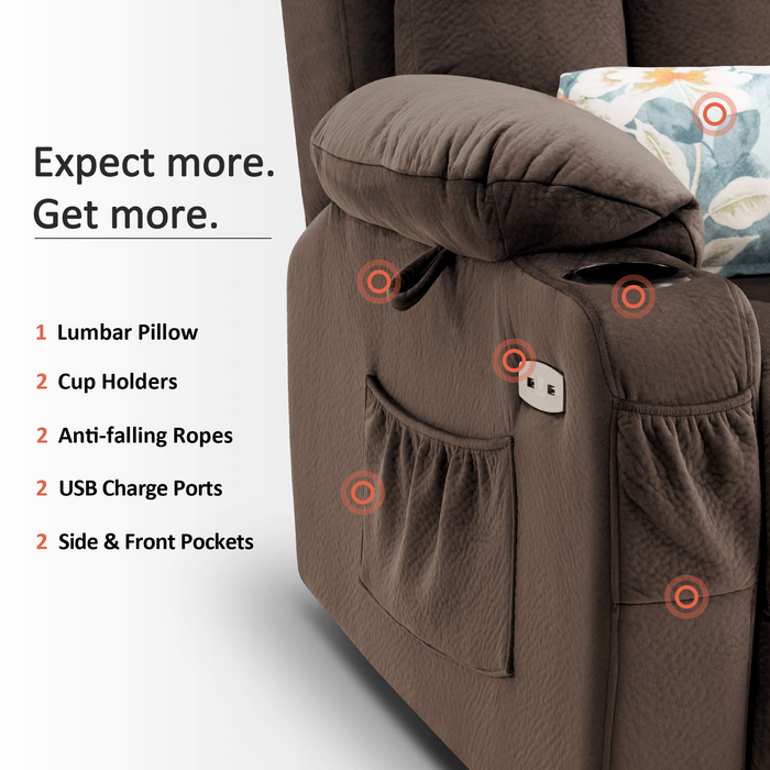 Mcombo Large Power Lift Recliner Chair with Extended Footrest for Big and Tall Elderly People, USB Ports, Fabric 7426