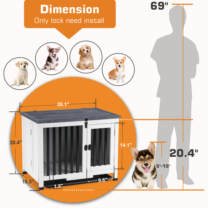 Mcombo Wooden Dog Crate Furniture End Table with Door, No Assembly Portable Foldable Pet Crate Dog Kennel Indoor with Removable Tray