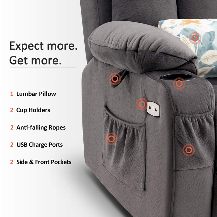 Mcombo Large Power Lift Recliner Chair with Extended Footrest for Big and Tall Elderly People, USB Ports, Fabric 7426
