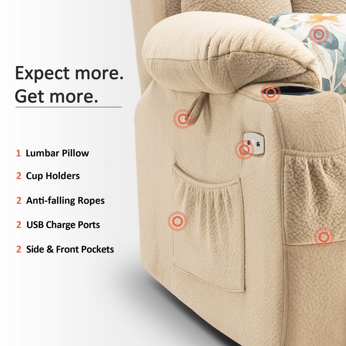 Mcombo Large Power Lift Recliner Chair with Extended Footrest for Big and Tall Elderly People, USB Ports, Fabric 7426