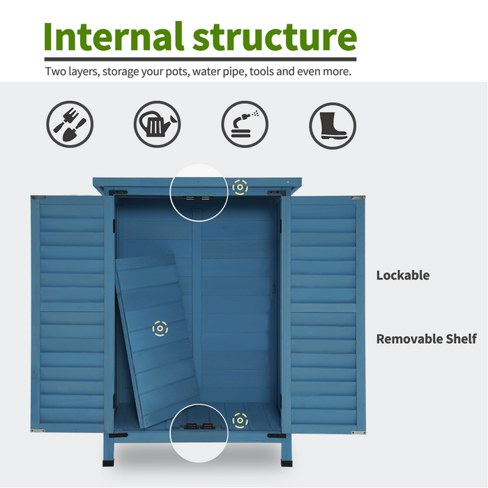 Mcombo Outdoor Wood Storage Cabinet, Small Size Garden Wooden Tool Shed with Double doors, Outside Tools Cabinet for Backyard (24.6”x 18.3”x38.2”) 6059-0985CR