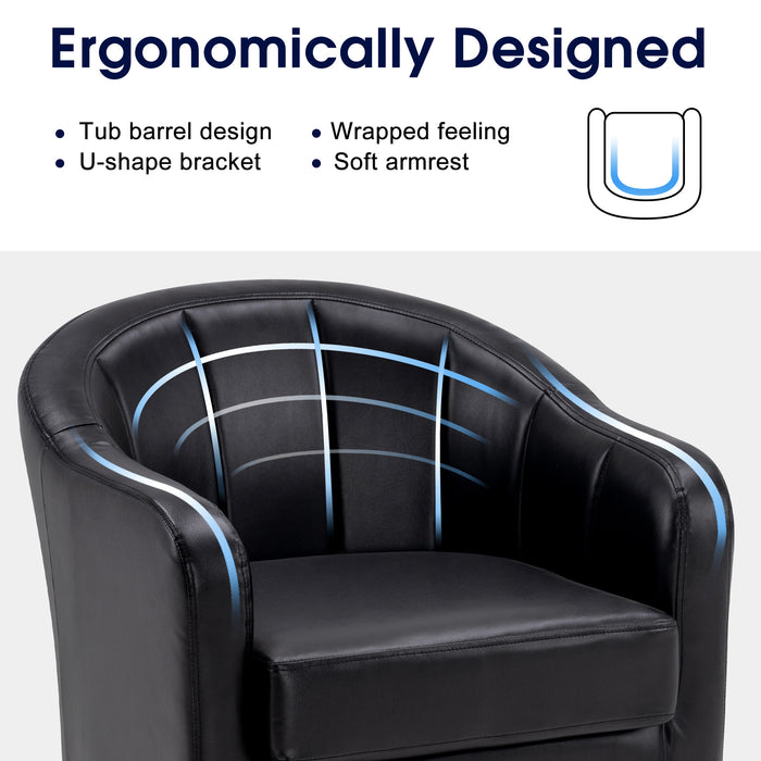 Mcombo Accent Club Chair, Barrel Chair with Ottoman, Faux Leather Arm Chair for Living Room Bedroom, Small Space 4022