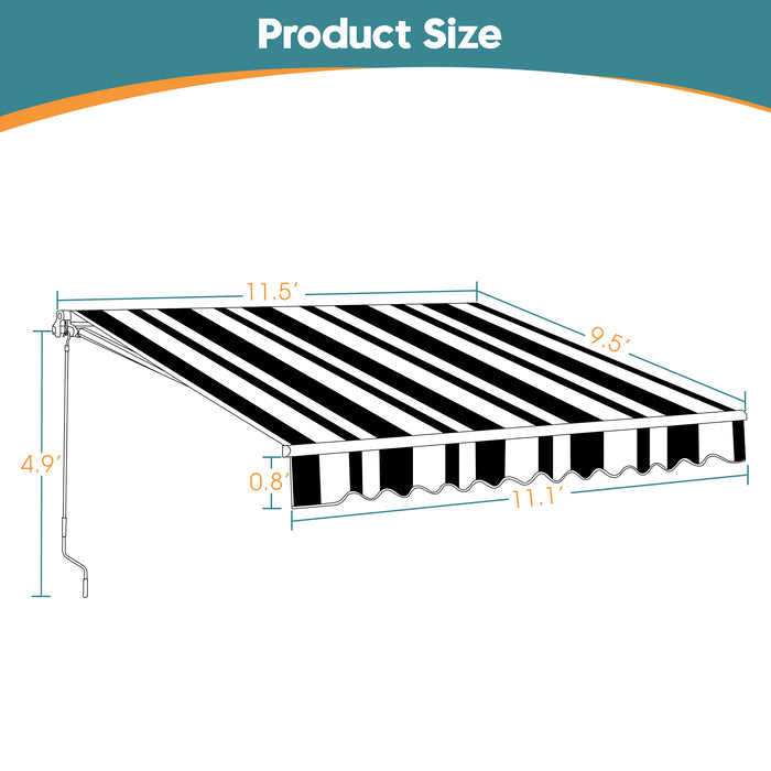 MCombo 13x8 10x8 12x10 FT Manual Retractable Patio Window Awning Commercial Grade - Quality 100% 280G Polyester Sunshade Shelter Outdoor Canopy Aluminum Frame