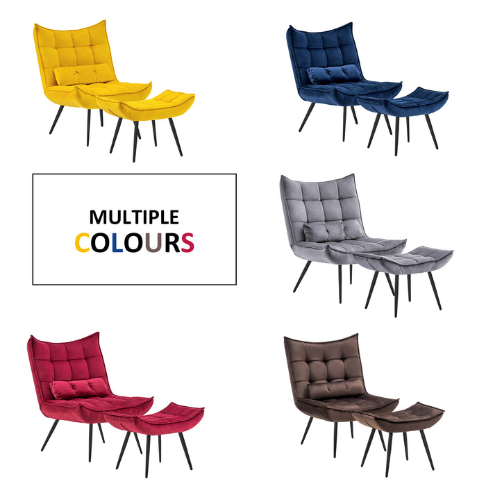 Mcombo Accent Chair with Ottoman, Velvet Modern Tufted Wingback Club Chair, Upholstered Leisure Chairs with Metal Legs for Bedroom Living Room 4079