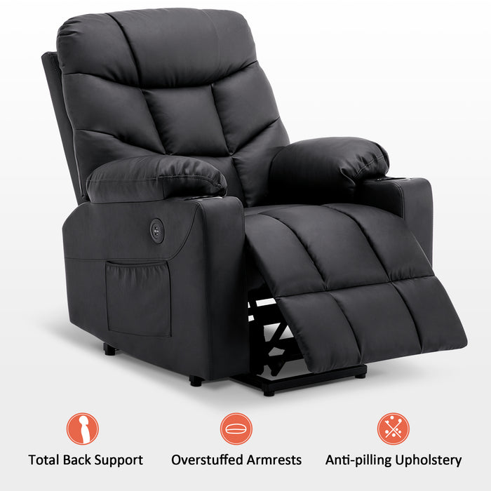 Mcombo Power Lift Recliner Chair for Elderly, 3 Positions, 2 Side Pockets and Cup Holders, USB Ports, Faux Leather 7288