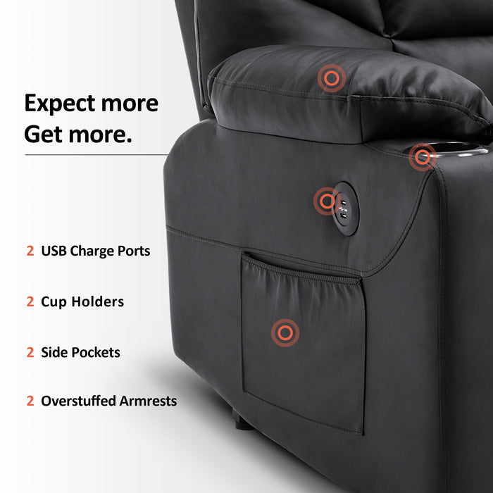 Mcombo Power Lift Recliner Chair for Elderly, 3 Positions, 2 Side Pockets and Cup Holders, USB Ports, Faux Leather 7288