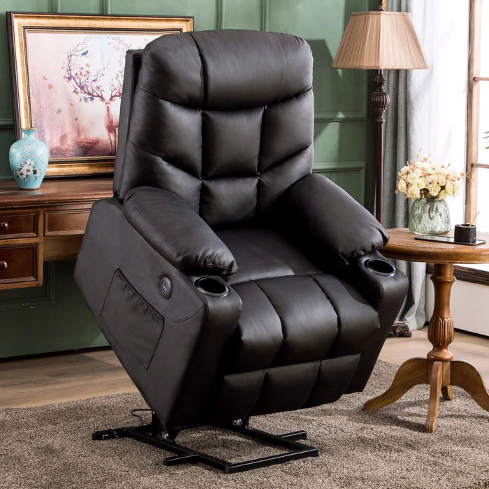 Mcombo Power Lift Recliner Chair for Elderly, 3 Positions, 2 Side Pockets and Cup Holders, USB Ports, Faux Leather 7288