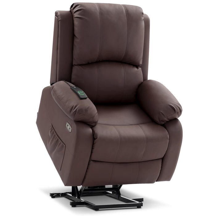 Mcombo Small Power Lift Recliner Chair with Massage and Heat for Petite Elderly People, 3 Positions, USB Ports, Faux Leather 7409