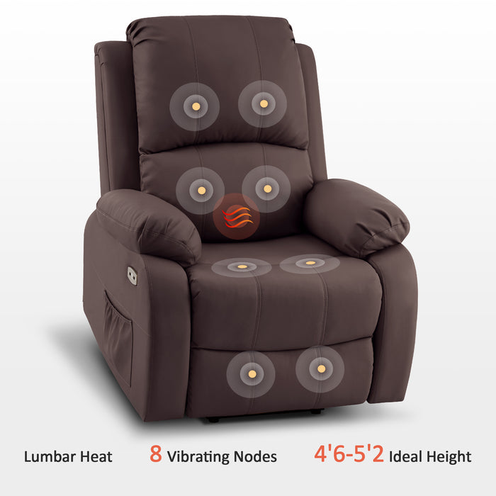 Mcombo Small Power Lift Recliner Chair with Massage and Heat for Petite Elderly People, 3 Positions, USB Ports, Faux Leather 7409