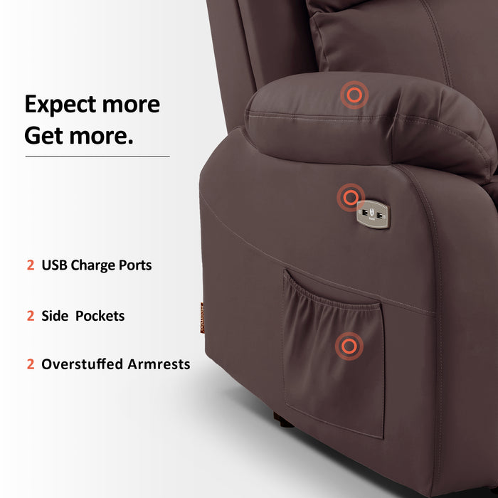 Mcombo Small Power Lift Recliner Chair with Massage and Heat for Petite Elderly People, 3 Positions, USB Ports, Faux Leather 7409