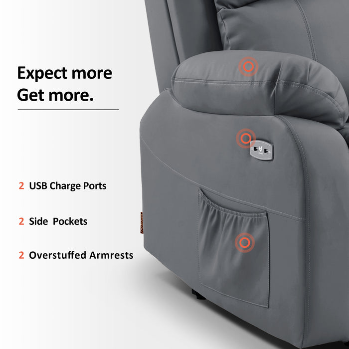 Mcombo Small Power Lift Recliner Chair with Massage and Heat for Petite Elderly People, 3 Positions, USB Ports, Faux Leather 7409