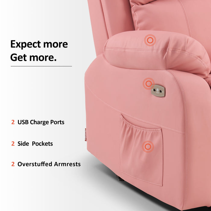 Mcombo Small Power Lift Recliner Chair with Massage and Heat for Petite Elderly People, 3 Positions, USB Ports, Faux Leather 7409
